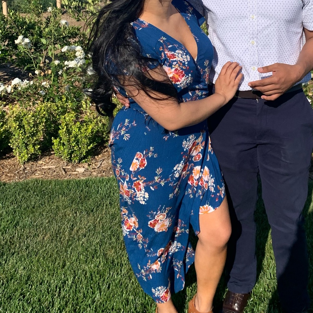 Floral Blue Wrap Dress